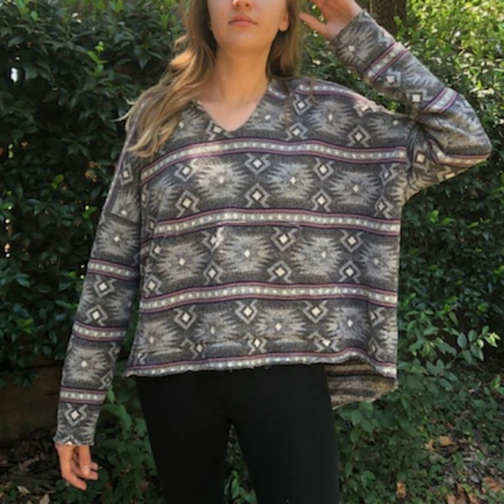 NSF Gray Pink Tribal Aztec Hoodie Sweatshirt